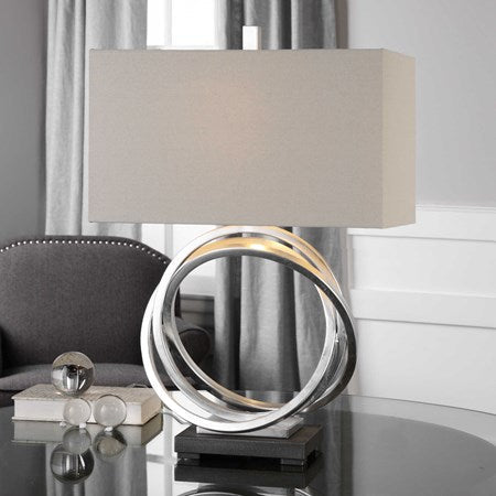 Uttermost Soroca Metallic Silver Leaf Table Lamp With Light Beige Linen Shade