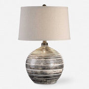 Uttermost Bloxom Dark Mocha Bronze Glazed Textured Ceramiv Table Lamp With Oatmeal Linen Shade