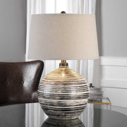 Uttermost Bloxom Dark Mocha Bronze Glazed Textured Ceramiv Table Lamp With Oatmeal Linen Shade