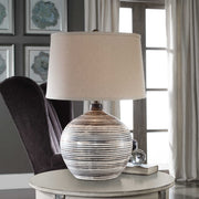 Uttermost Bloxom Dark Mocha Bronze Glazed Textured Ceramiv Table Lamp With Oatmeal Linen Shade