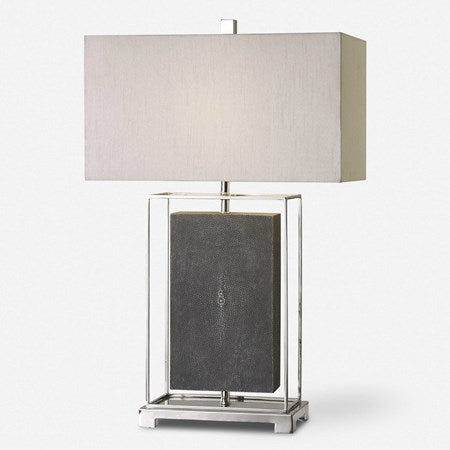 Uttermost Sakana Gray Faux Shagreen Table Lamp With Light Gray Linen Shade