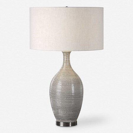 Uttermost Dinah Gray Glazed Ceramic Table Lamp With Light Beige Linen Shade
