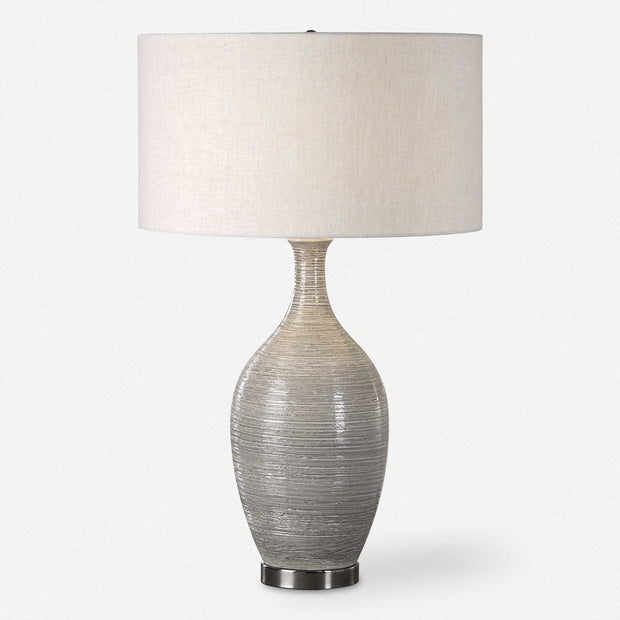 Uttermost Dinah Gray Glazed Ceramic Table Lamp With Light Beige Linen Shade