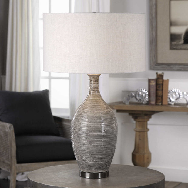 Uttermost Dinah Gray Glazed Ceramic Table Lamp With Light Beige Linen Shade