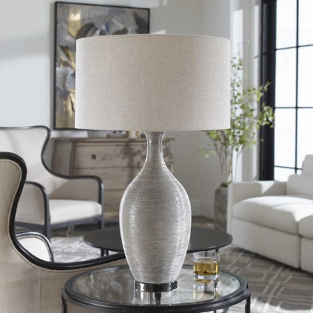 Uttermost Dinah Gray Glazed Ceramic Table Lamp With Light Beige Linen Shade