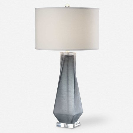 Uttermost Anatoli Charcoal Gray Glass Table Lamp With Light Beige Linen Drum Shade