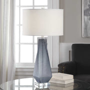 Uttermost Anatoli Charcoal Gray Glass Table Lamp With Light Beige Linen Drum Shade