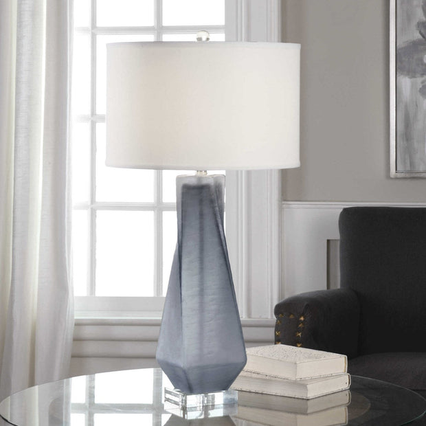 Uttermost Anatoli Charcoal Gray Glass Table Lamp With Light Beige Linen Drum Shade