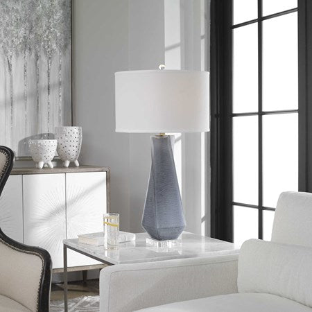 Uttermost Anatoli Charcoal Gray Glass Table Lamp With Light Beige Linen Drum Shade