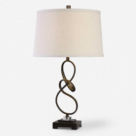 Uttermost Tenley Rubbed Bronze Table Lamp With Light Beige Linen Shade