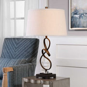 Uttermost Tenley Rubbed Bronze Table Lamp With Light Beige Linen Shade
