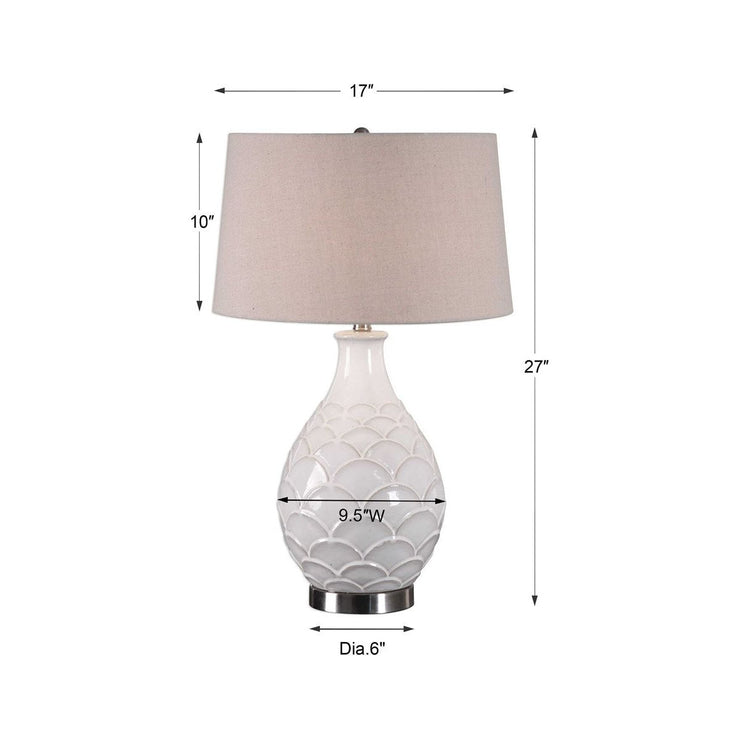 Uttermost Camellia Gloss White Glazed Embossed Ceramic Table Lamp With Oatmeal Linen Shade
