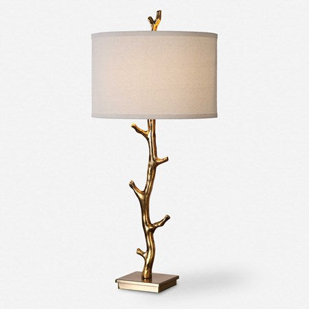 Uttermost Javor Antiqued Gold Tree Branch Table Lamp With Ivory Linen Shade
