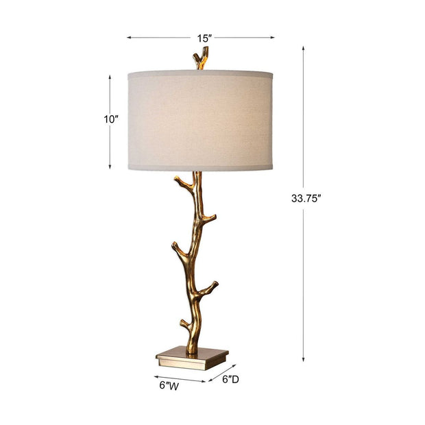 Uttermost Javor Antiqued Gold Tree Branch Table Lamp With Ivory Linen Shade