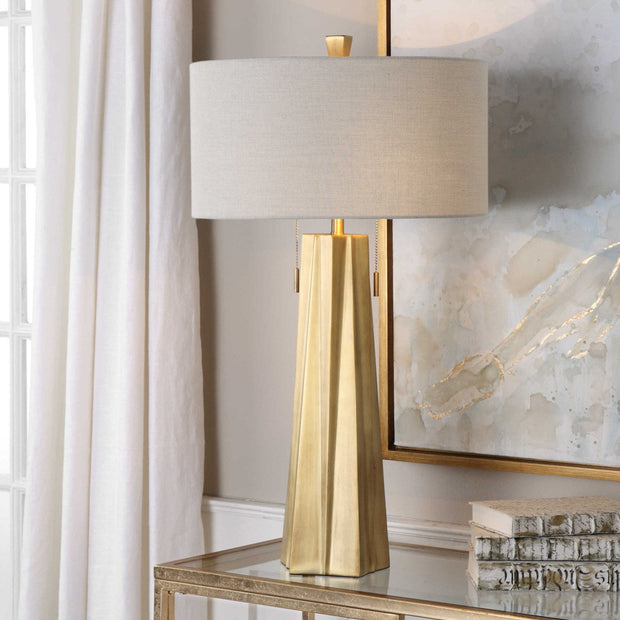 Uttermost Maris Antiqued Brass Table Lamp With Linen Shade