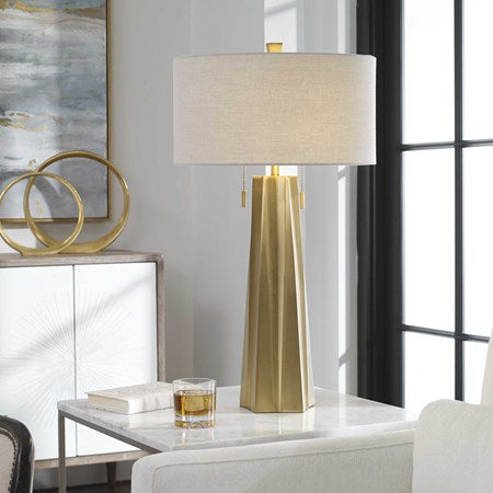 Uttermost Maris Antiqued Brass Table Lamp With Linen Shade