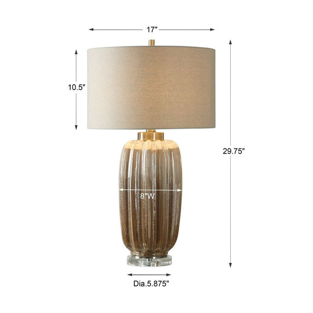 Uttermost Gistova Ivory and Rust Brown Glazed Ribbed Ceramic Table Lamp With Linen Shade