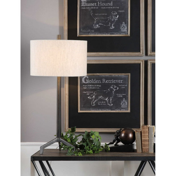 Uttermost Ivor Cast Iron Table Lamp With Light Beige Linen Shade