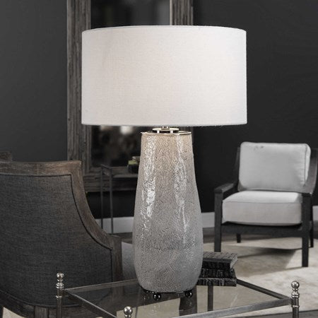 Uttermost Balkana Aged Gray Glazed Ceramic Table Lamp With Light Khaki Linen Shade