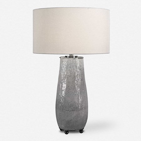 Uttermost Balkana Aged Gray Glazed Ceramic Table Lamp With Light Khaki Linen Shade