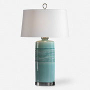 Uttermost Rila Teal Glazed Ceramic Table Lamp With Off-White Linen Shade