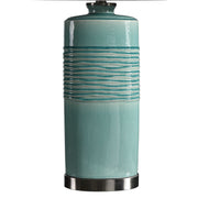 Uttermost Rila Teal Glazed Ceramic Table Lamp With Off-White Linen Shade