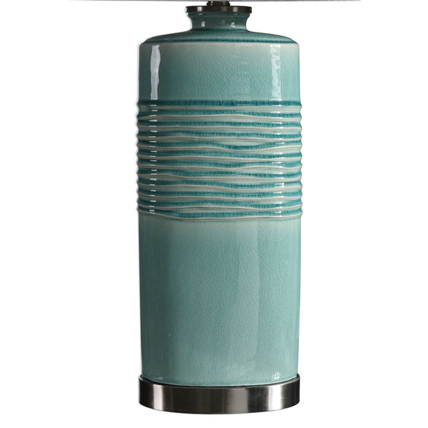 Uttermost Rila Teal Glazed Ceramic Table Lamp With Off-White Linen Shade