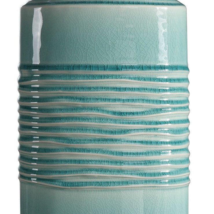 Uttermost Rila Teal Glazed Ceramic Table Lamp With Off-White Linen Shade