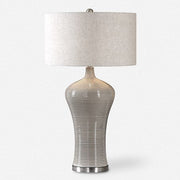 Uttermost Dubrava Light Gray Glazed Ribbed Ceramic Table Lamp With Oatmeal Linen Shade