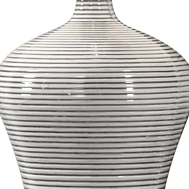 Uttermost Dubrava Light Gray Glazed Ribbed Ceramic Table Lamp With Oatmeal Linen Shade