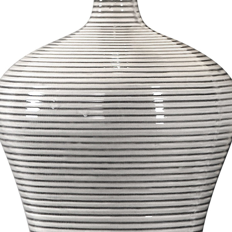 Uttermost Dubrava Light Gray Glazed Ribbed Ceramic Table Lamp With Oatmeal Linen Shade