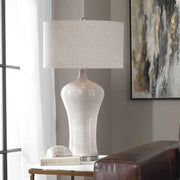 Uttermost Dubrava Light Gray Glazed Ribbed Ceramic Table Lamp With Oatmeal Linen Shade