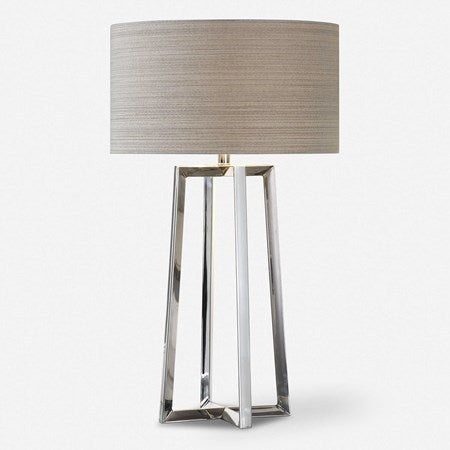 Uttermost Keokee Polished Steel Table Lamp With Taupe Linen Shade