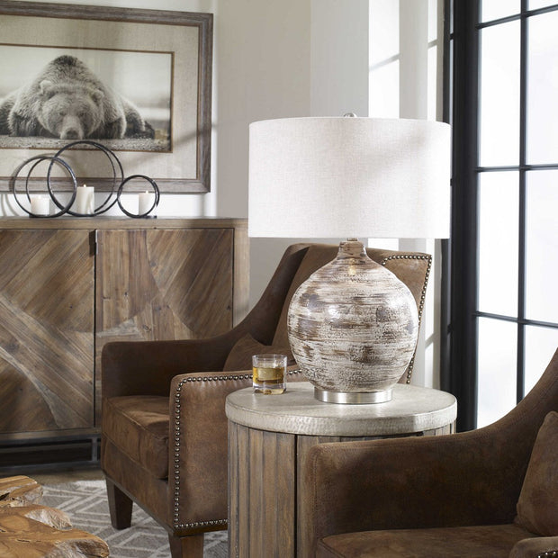 Uttermost Tamula Ceramic Table Lamp With Beige Linen Shade