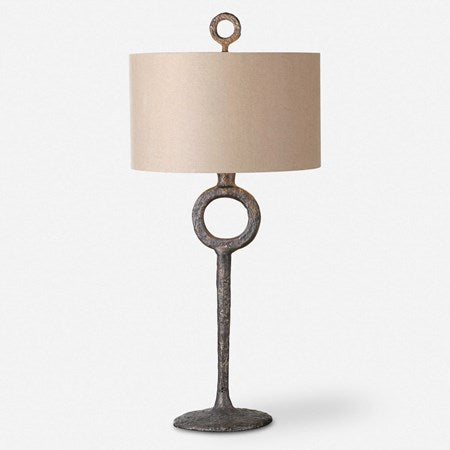 Uttermost Ferro Aged Rust Bronze Iron Table Lamp With Beige Linen Shade
