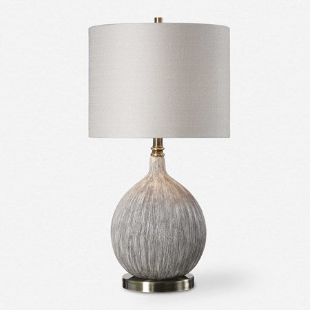 Uttermost Hedera Ivory and Aged Black Ceramic Table Lamp With Light Beige Linen Shade