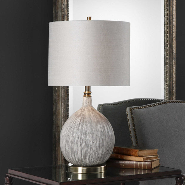Uttermost Hedera Ivory and Aged Black Ceramic Table Lamp With Light Beige Linen Shade