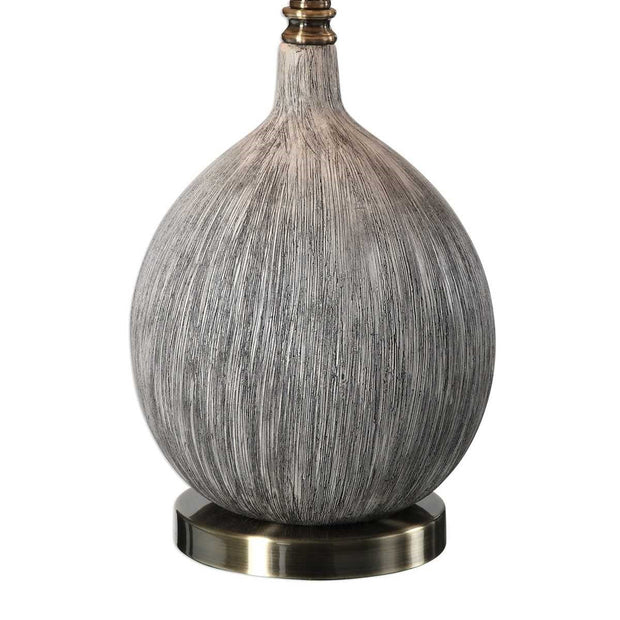 Uttermost Hedera Ivory and Aged Black Ceramic Table Lamp With Light Beige Linen Shade