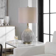 Uttermost Hedera Ivory and Aged Black Ceramic Table Lamp With Light Beige Linen Shade