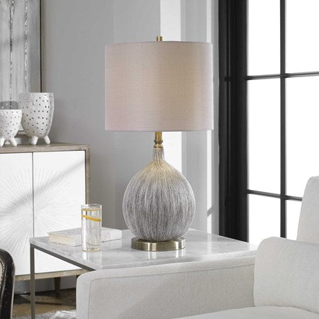 Uttermost Hedera Ivory and Aged Black Ceramic Table Lamp With Light Beige Linen Shade