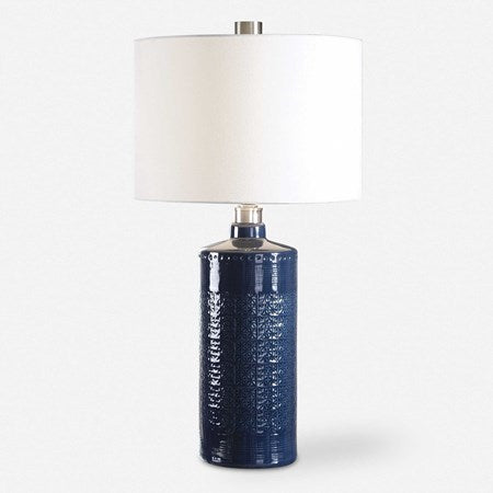 Uttermost Thalia Royal Blue Glaze Ceramic Table Lamp With White Linen Shade
