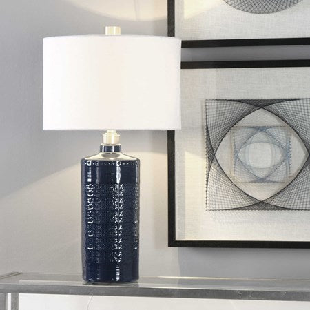 Uttermost Thalia Royal Blue Glaze Ceramic Table Lamp With White Linen Shade