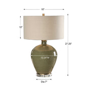 Uttermost Elva Emerald Green Glazed Ceramic Table Lamp With Beige Linen Shade