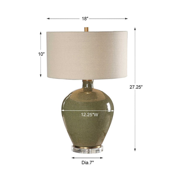 Uttermost Elva Emerald Green Glazed Ceramic Table Lamp With Beige Linen Shade