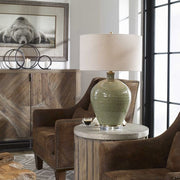 Uttermost Elva Emerald Green Glazed Ceramic Table Lamp With Beige Linen Shade