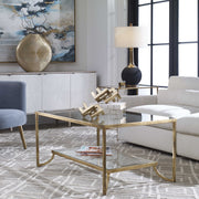 Uttermost Arnav Matte Black and Golden Bronze Table Lamp With Light Gray Linen Drum Shade