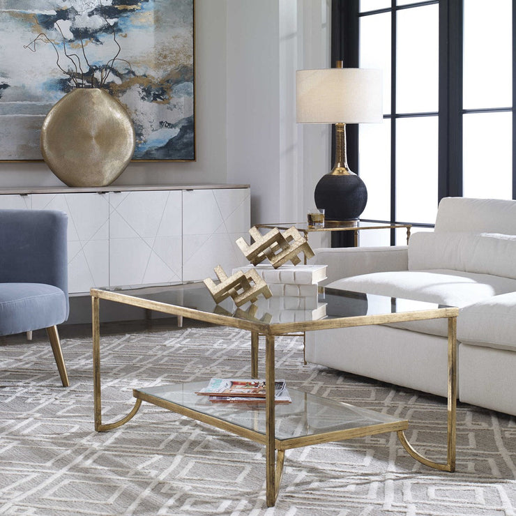 Uttermost Arnav Matte Black and Golden Bronze Table Lamp With Light Gray Linen Drum Shade