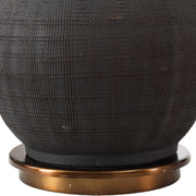 Uttermost Arnav Matte Black and Golden Bronze Table Lamp With Light Gray Linen Drum Shade