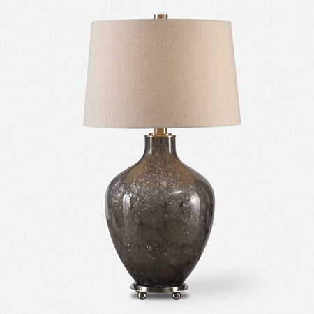 Uttermost Adria Seeded Gray Glass Table Lamp With Oatmeal Linen Shade