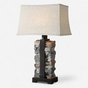 Uttermost Kodiak Stacked Stone Outdoor Table Lamp With Weather Resistant Fabric Shade